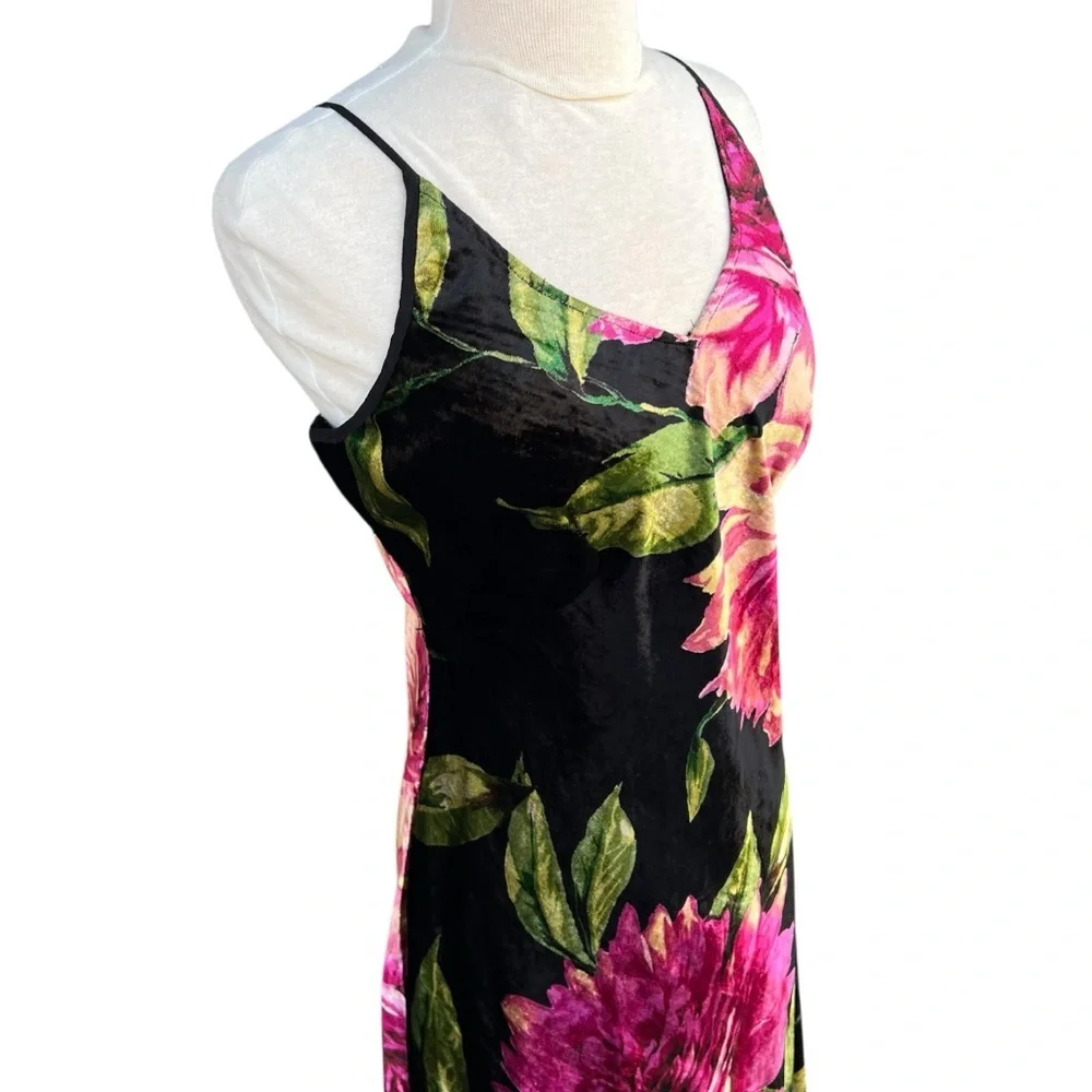 VTG Whimsigoth Velvet Floral Slip Dress Strappy Back 90s Nolita Romantic Vamp XL - Picture 4 of 17